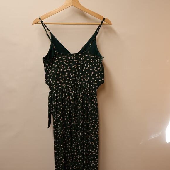 Kaileigh XSP Tall Jumpsuit Spaghetti Straps Green Floral Tie Waist Front Pocket - Picture 14 of 16